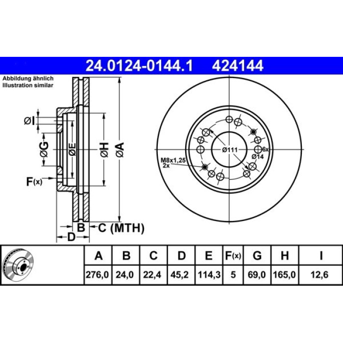 ATE Bremsscheibe 24.0124-0144.1 ATE Bremsscheibe 24.0124-0144.1
