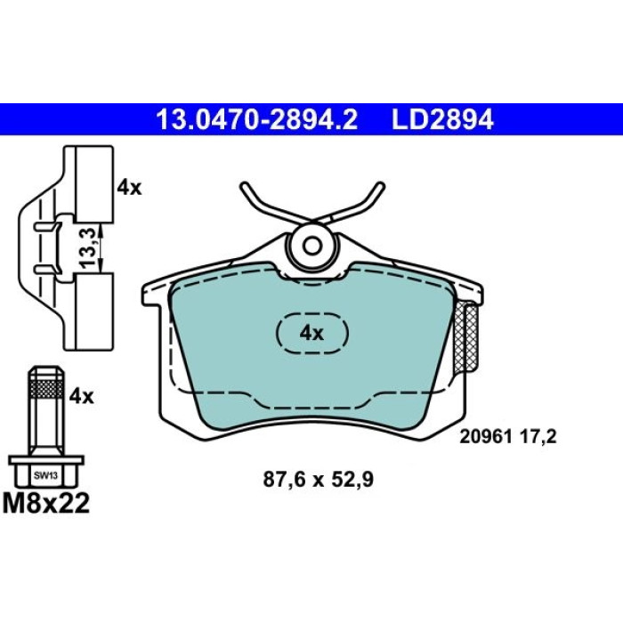 13.0470-2894.2 ATE Bremsbelagsatz Audi Hinterachse A2/A3/Tt 1.4-1.9 TDI 96-06 Keramik 13.0470-2894.2 13.0470-2894.2 ATE Bremsbelagsatz Audi Hinterachse A2/A3/Tt 1.4-1.9 TDI 96-06 Keramik 13.0470-2894.2