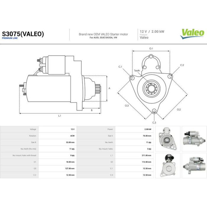 S3075(VALEO) AS-PL Anlasser (Starter) S3075(VALEO)