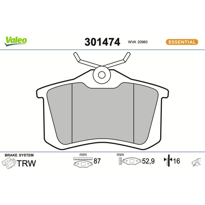 Valeo Bremsbelagsatz 301474 Valeo Bremsbelagsatz 301474