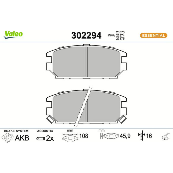 Valeo Bremsbelagsatz 302294 Valeo Bremsbelagsatz 302294