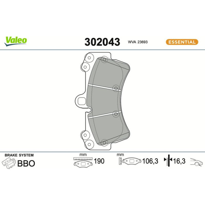 Valeo Bremsbelagsatz 302043 Valeo Bremsbelagsatz 302043