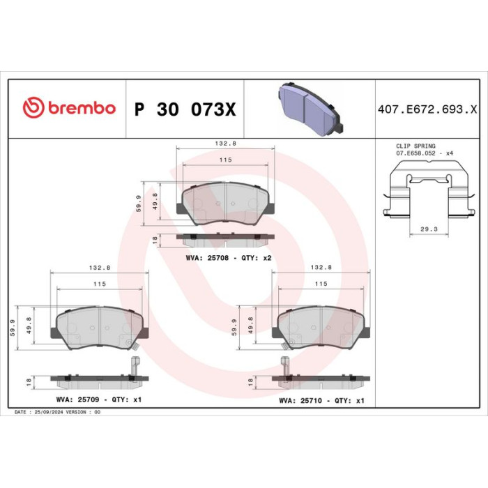 P 30 073X Brembo Xtra Bremsbelagsatz Vorderachse – P 30 073X – 133 x 60 x 18 mm – Bremssystem Bosch – OE Nummer 581011SA30 P 30 073X Brembo Xtra Bremsbelagsatz Vorderachse – P 30 073X – 133 x 60 x 18 mm – Bremssystem Bosch – OE Nummer 581011SA30