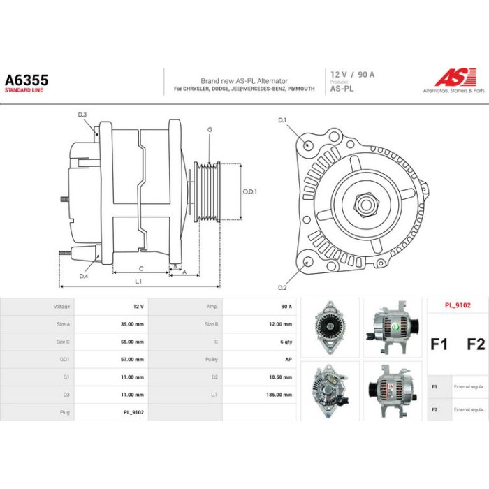 A6355 AS-PL Lichtmaschine (Generator) A6355 A6355 AS-PL Lichtmaschine (Generator) A6355