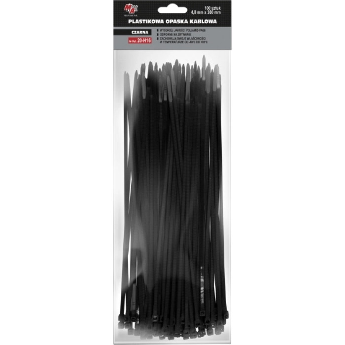 20-H16 MOJE AUTO AMT20-H16 Kabelbinder 4,8 x 300 (1 Pack 100 Stück) Schwarz