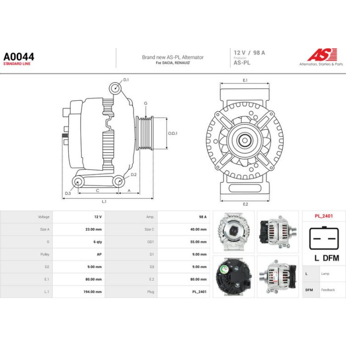 A0044 AS-PL Lichtmaschine (Generator) A0044