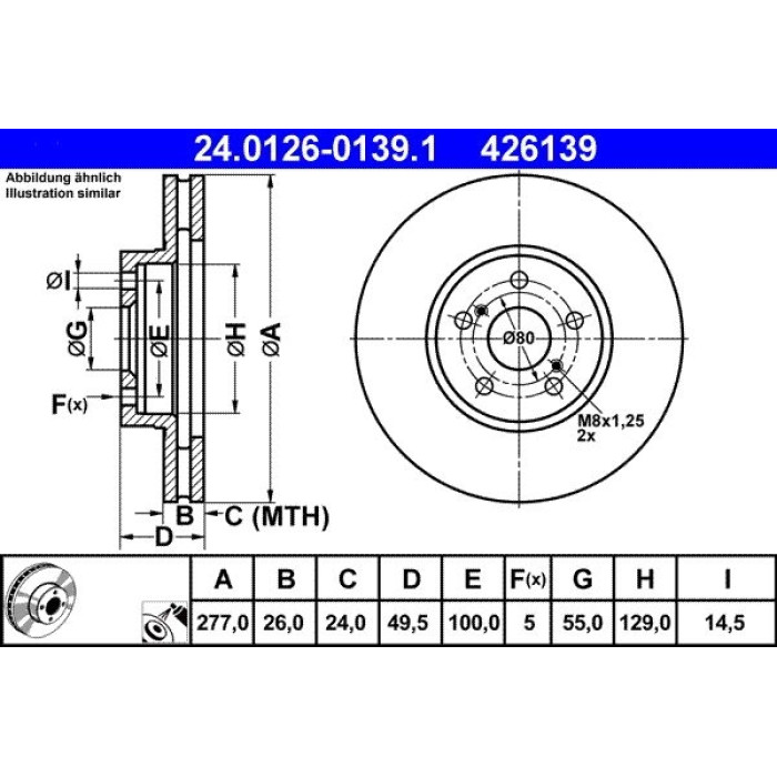 ATE Bremsscheibe Toyota Vorderachse Avensis 1.6-2.0 03-08 24.0126-0139.1 ATE Bremsscheibe Toyota Vorderachse Avensis 1.6-2.0 03-08 24.0126-0139.1