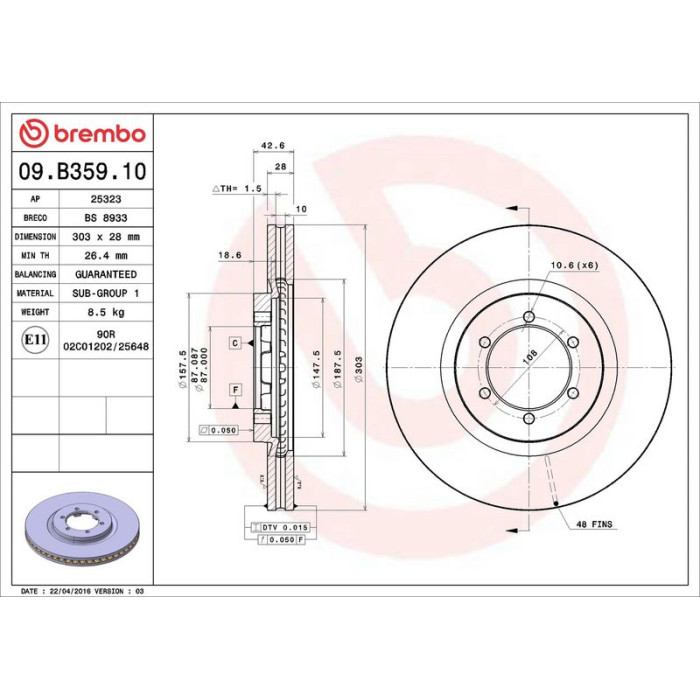 Brembo Bremsscheibe Vorderachse 09.B359.10 Brembo Bremsscheibe Vorderachse 09.B359.10