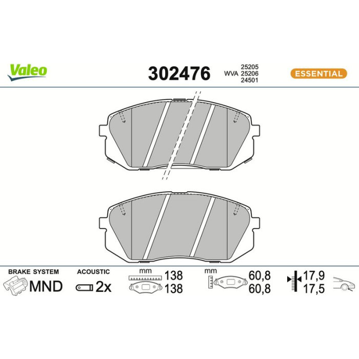 Valeo Bremsbelagsatz 302476 Valeo Bremsbelagsatz 302476
