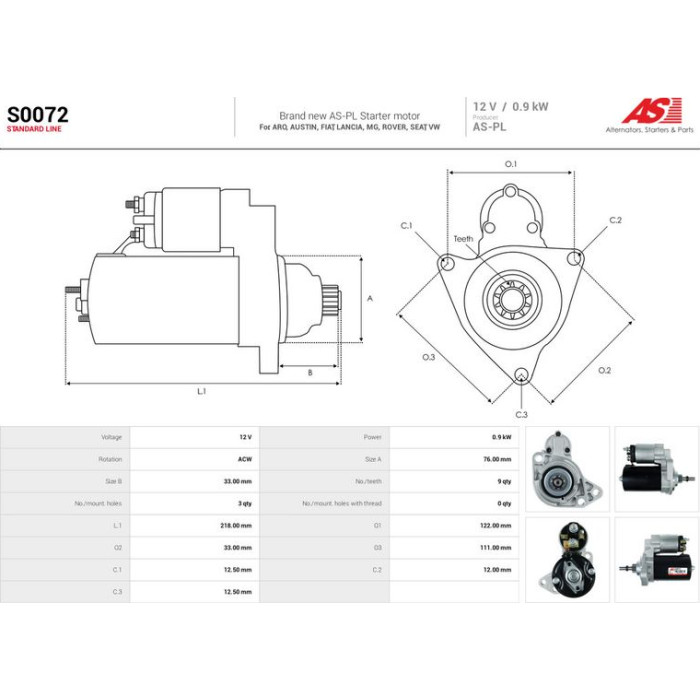 S0072 AS-PL Anlasser (Starter) S0072