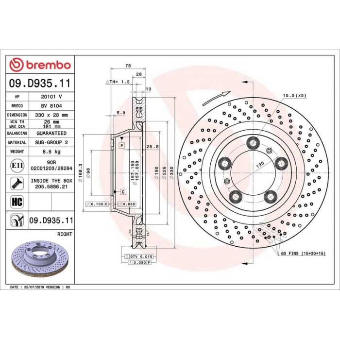 Brembo Bremsscheibe Hinterachse 09.D935.11 Brembo Bremsscheibe Hinterachse 09.D935.11