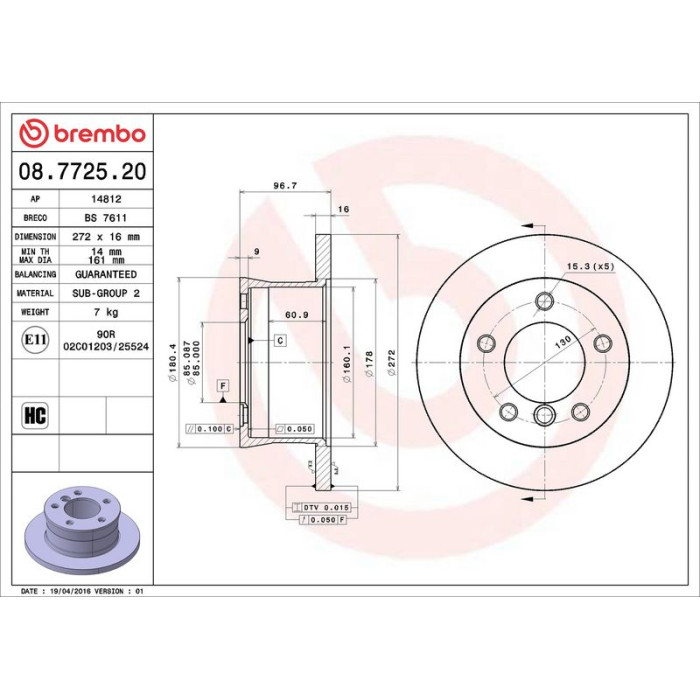 Brembo Bremsscheibe Hinterachse 08.7725.20 Brembo Bremsscheibe Hinterachse 08.7725.20