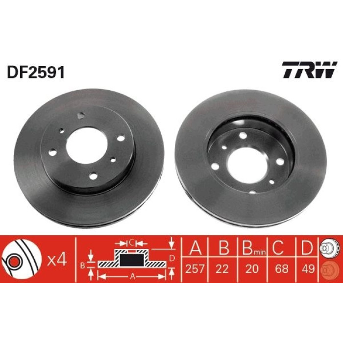 TRW Bremsscheibe Nissan Primera DF2591