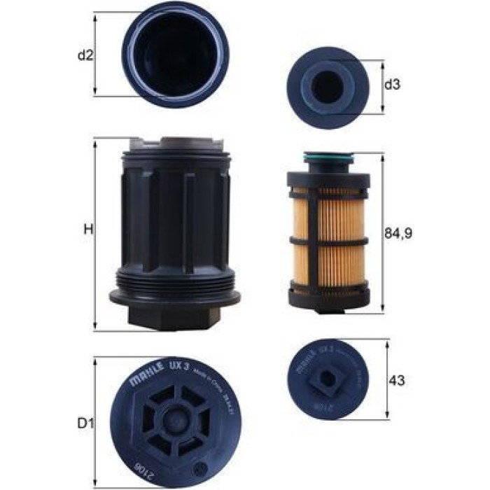 MAHLE AdBlue-Filter UX 3KIT, Filtereinsatz, Höhe 98,5 mm – u. a. für Mercedes-Benz Vario Pritsche/Fahrgestell (B670, B668, B667), Mercedes-Benz Vario Kasten (B667, B670, B668), Mercedes-Benz Actros Mp2 / Mp3 – OE Nummer 0001420089 - l
