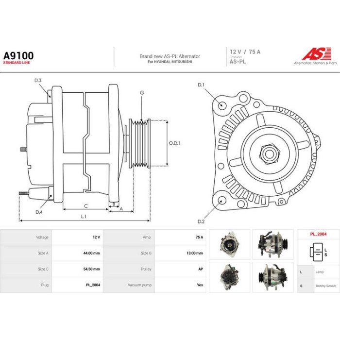 A9100 AS-PL Lichtmaschine (Generator) A9100 A9100 AS-PL Lichtmaschine (Generator) A9100