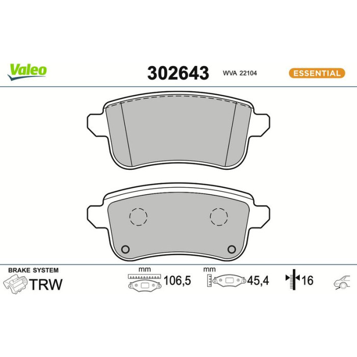 Valeo Bremsbelagsatz 302643 Valeo Bremsbelagsatz 302643