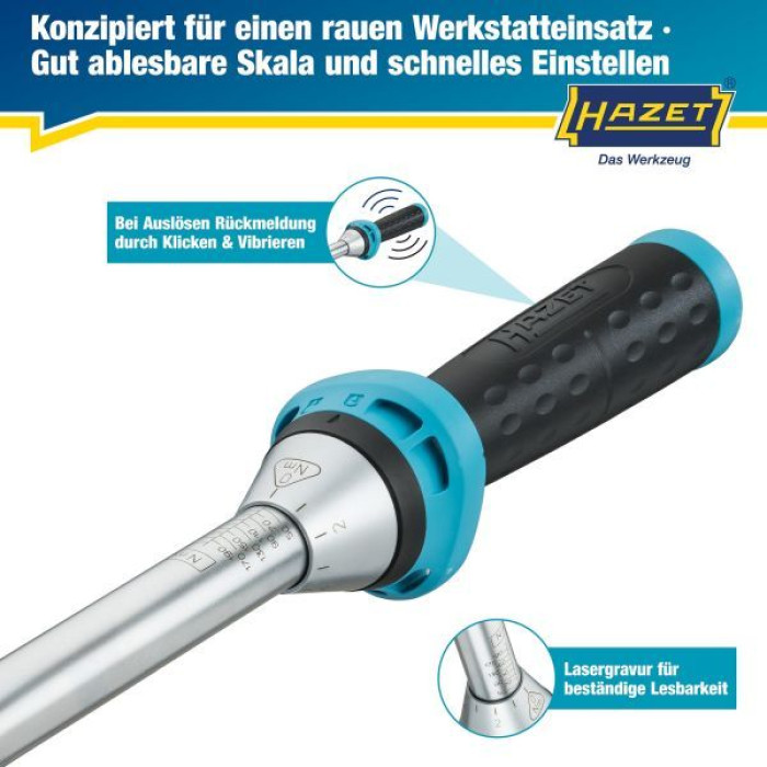 Hazet Drehmomentschlüssel 5122-3Ct Min.Max. Nm: 40-200 Nm Toleranz: 3 % Vierkantstift, Massiv 12,5 mm (1/2'') 5122-3CT