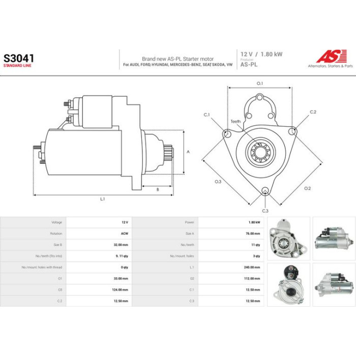 S3041 AS-PL Anlasser (Starter) S3041
