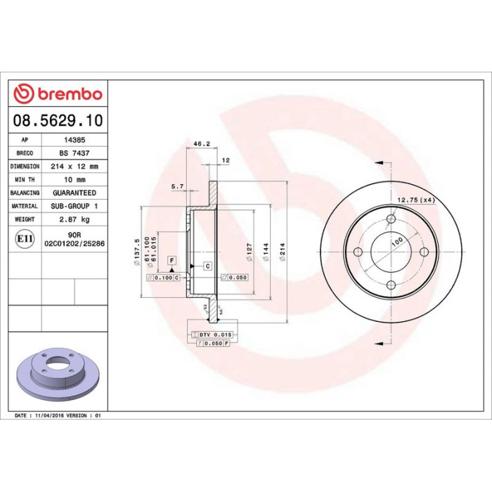 Brembo Bremsscheibe Vorderachse 08.5629.10 Brembo Bremsscheibe Vorderachse 08.5629.10