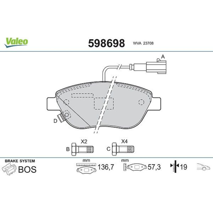 Valeo Bremsbelagsatz 598698 Valeo Bremsbelagsatz 598698
