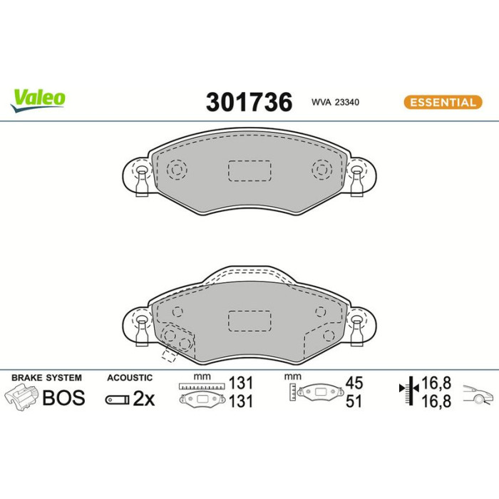 Valeo Bremsbelagsatz 301736 Valeo Bremsbelagsatz 301736