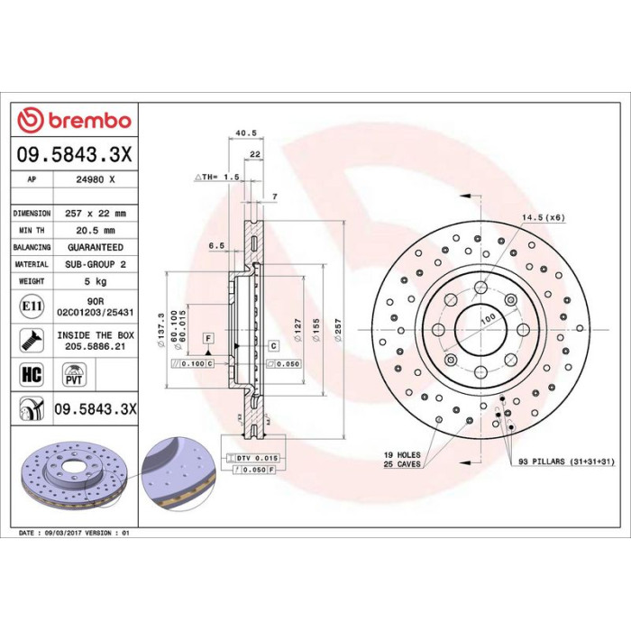 Brembo Bremsscheibe Vorderachse Xtra 09.5843.3X Brembo Bremsscheibe Vorderachse Xtra 09.5843.3X