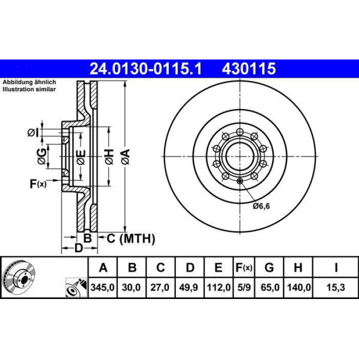 ATE Bremsscheibe VW Vorderachse Eos/Golf/Passat 05 24.0130-0115.1 ATE Bremsscheibe VW Vorderachse Eos/Golf/Passat 05 24.0130-0115.1