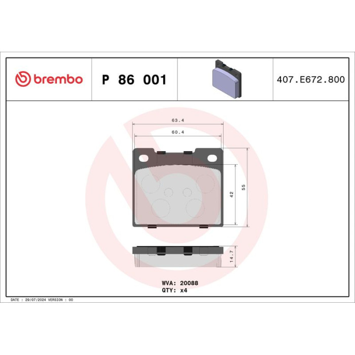 P 86 001 Brembo Prime Bremsbelagsatz Vorder-/Hinterachse – P 86 001 – 63 x 55 x 14 mm – Bremssystem Lucas – OE Nummer 270164 P 86 001 Brembo Prime Bremsbelagsatz Vorder-/Hinterachse – P 86 001 – 63 x 55 x 14 mm – Bremssystem Lucas – OE Nummer 270164