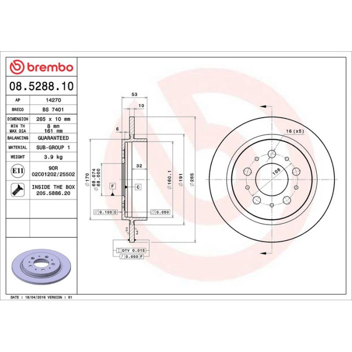 Brembo Bremsscheibe Hinterachse 08.5288.10 Brembo Bremsscheibe Hinterachse 08.5288.10