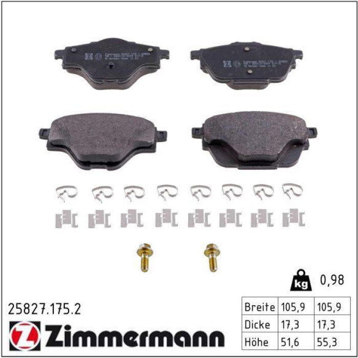 ZIMMERMANN Bremsbeläge 25827.175.2 ZIMMERMANN Bremsbeläge 25827.175.2