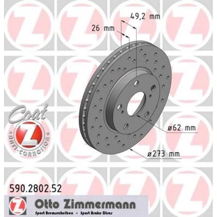 Zimmermann Bremsscheibe Vorderachse Sport 590.2802.52 Zimmermann Bremsscheibe Vorderachse Sport 590.2802.52