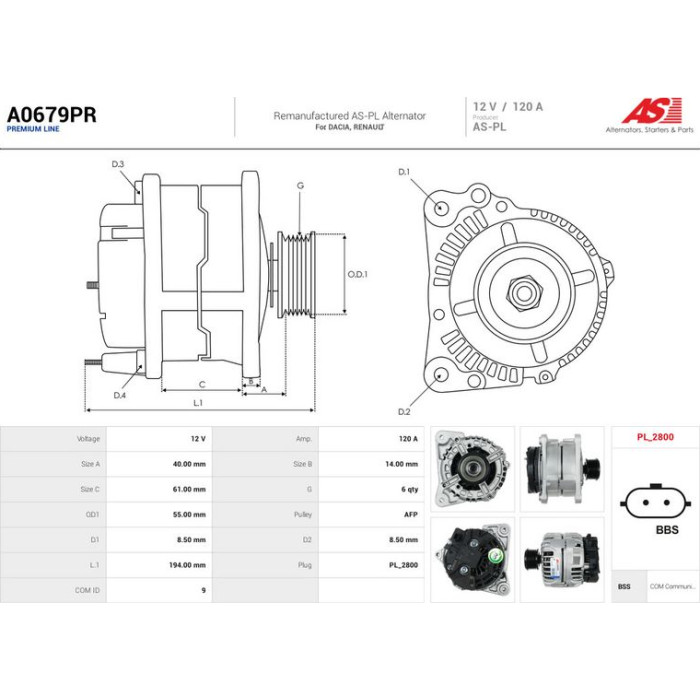 A0679PR AS-PL Lichtmaschine (Generator) A0679PR A0679PR AS-PL Lichtmaschine (Generator) A0679PR
