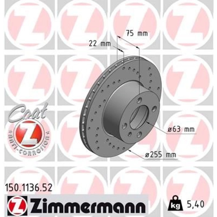 Zimmermann Bremsscheibe Vorderachse Sport 150.1136.52 Zimmermann Bremsscheibe Vorderachse Sport 150.1136.52
