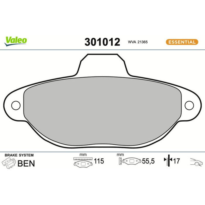 301012 Valeo Bremsbelagsatz 301012 301012 Valeo Bremsbelagsatz 301012