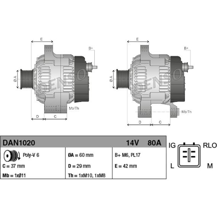Denso Lichtmaschine DAN1020 Denso Lichtmaschine DAN1020
