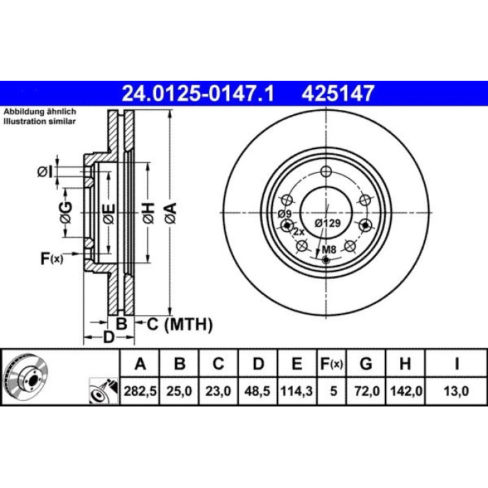 ATE Bremsscheibe Mazda S. 6 2.0-2.3 02-07 24.0125-0147.1 ATE Bremsscheibe Mazda S. 6 2.0-2.3 02-07 24.0125-0147.1