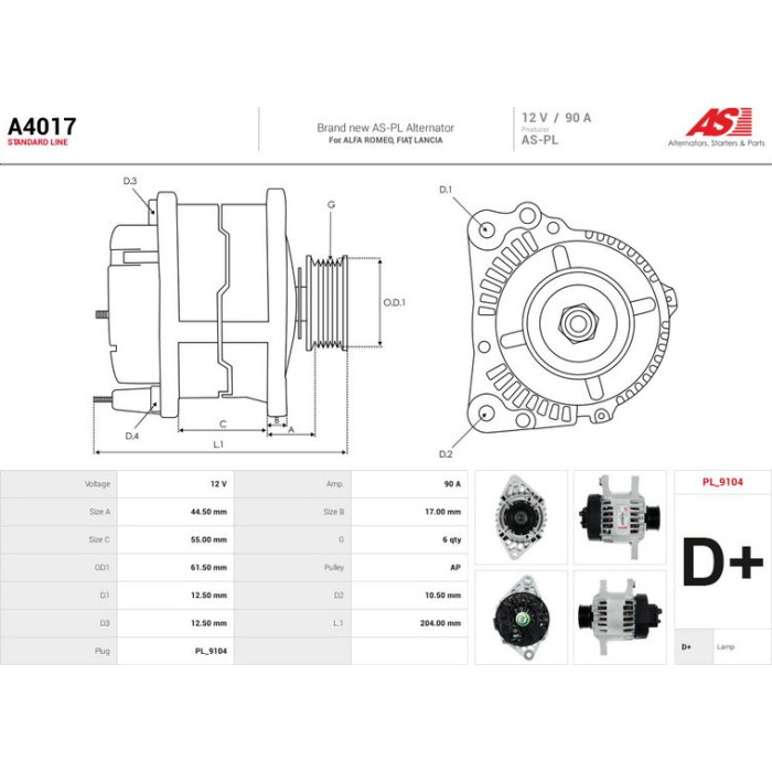A4017 AS-PL Lichtmaschine (Generator) A4017