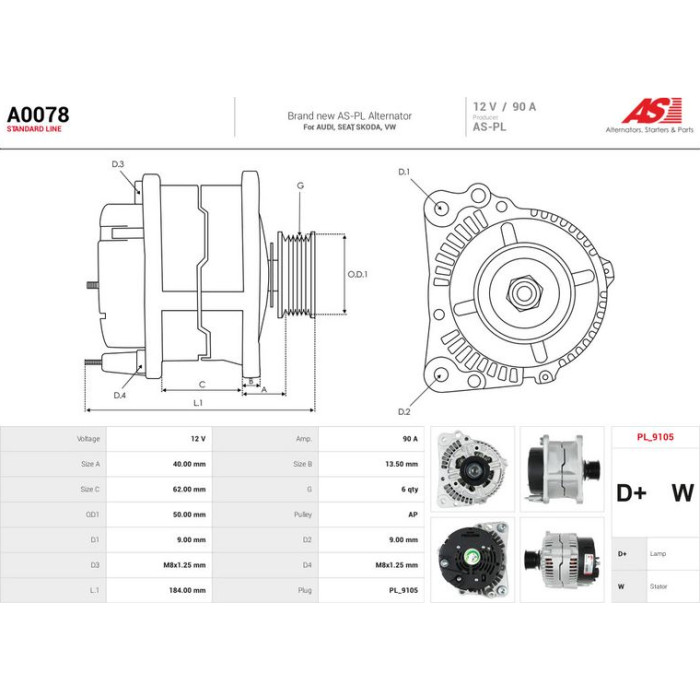 A0078 AS-PL Lichtmaschine (Generator) A0078