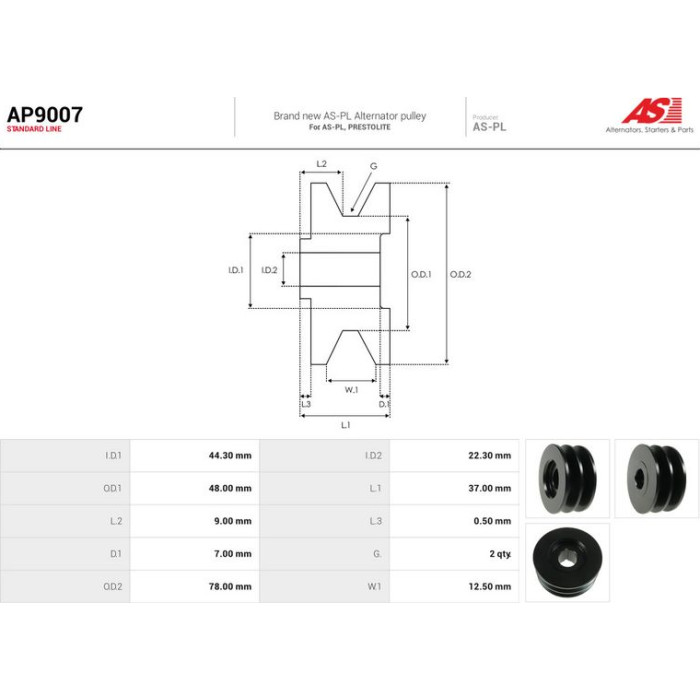 AP9007 AS-PL Riemenscheibe für Lichtmaschine AP9007