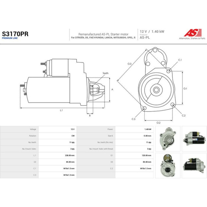AS-PL Anlasser S3170PR AS-PL Anlasser S3170PR