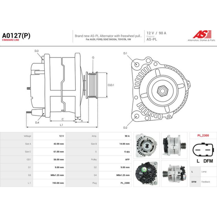 A0127(P) AS-PL Lichtmaschine (Generator) A0127(P) A0127(P) AS-PL Lichtmaschine (Generator) A0127(P)
