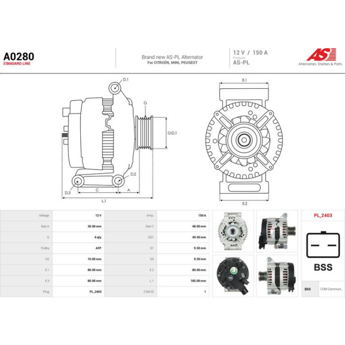A0280 AS-PL Lichtmaschine (Generator) A0280