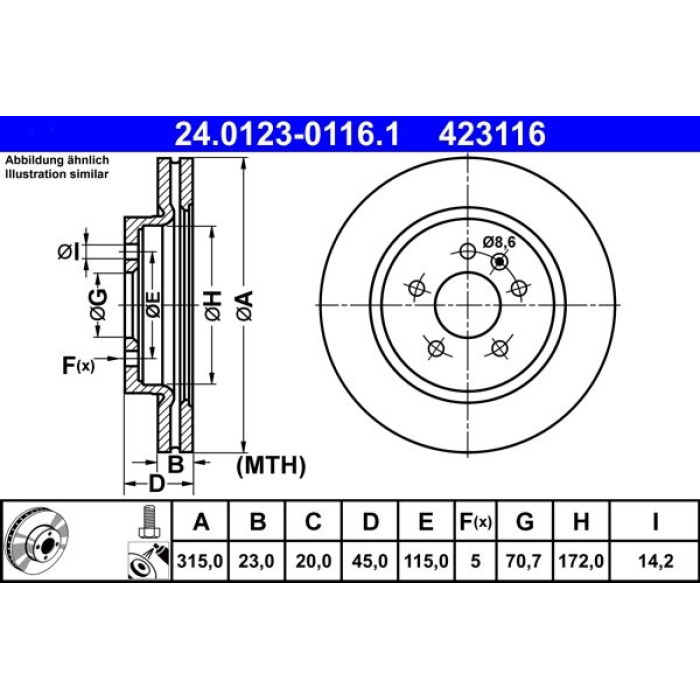 ATE Bremsscheibe Opel Hinterachse Zafira 1.6-2.0 Cdti 11 24.0123-0116.1 ATE Bremsscheibe Opel Hinterachse Zafira 1.6-2.0 Cdti 11 24.0123-0116.1