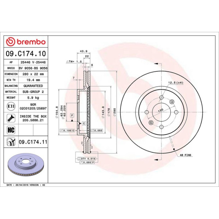 Brembo Bremsscheibe Vorderachse 09.C174.11 Brembo Bremsscheibe Vorderachse 09.C174.11
