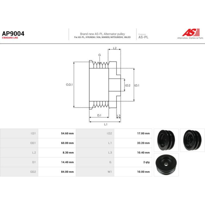 AP9004 AS-PL Riemenscheibe für Lichtmaschine AP9004 AP9004 AS-PL Riemenscheibe für Lichtmaschine AP9004