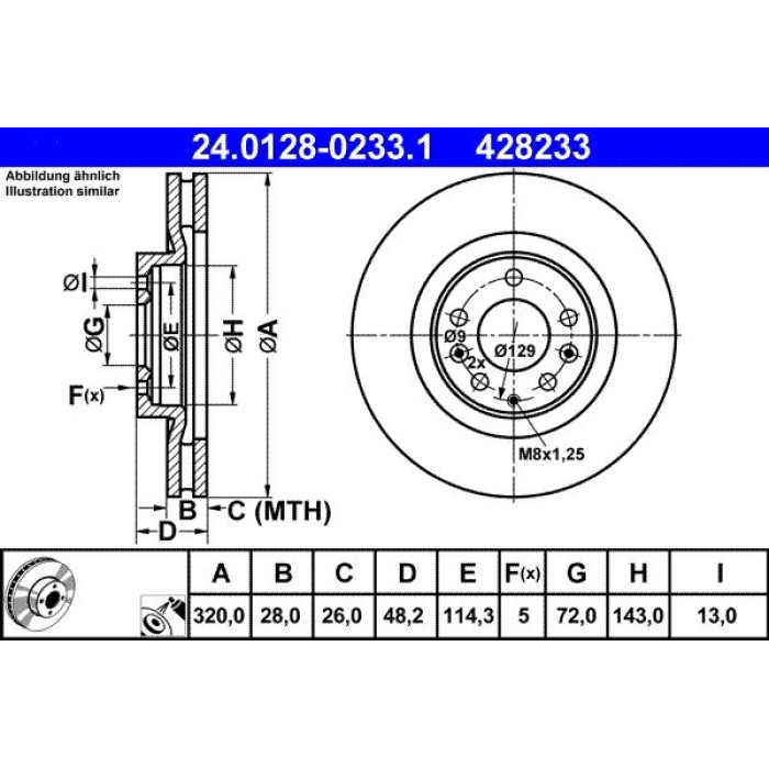 ATE Bremsscheibe Mazda Vorderachse Cx-7/Cx-9 07 24.0128-0233.1