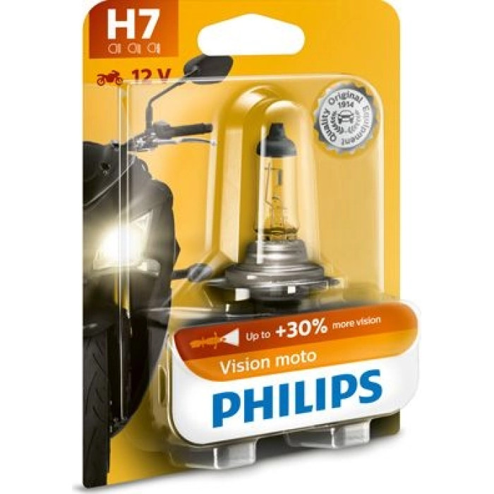 12972PRBW PHILIPS H7 Halogenlampe Vision Moto 12 V 55 W PX26d +30%, 1 Stück - 12972PRBW - l