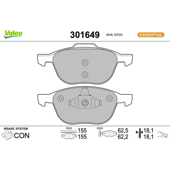 Valeo Bremsbelagsatz 301649 Valeo Bremsbelagsatz 301649