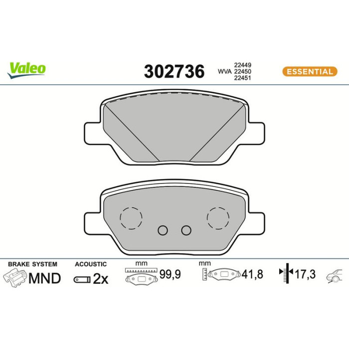 Valeo Bremsbelagsatz 302736 Valeo Bremsbelagsatz 302736
