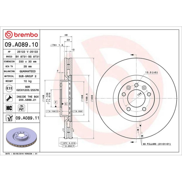Brembo Bremsscheibe 09.A089.10 Brembo Bremsscheibe 09.A089.10